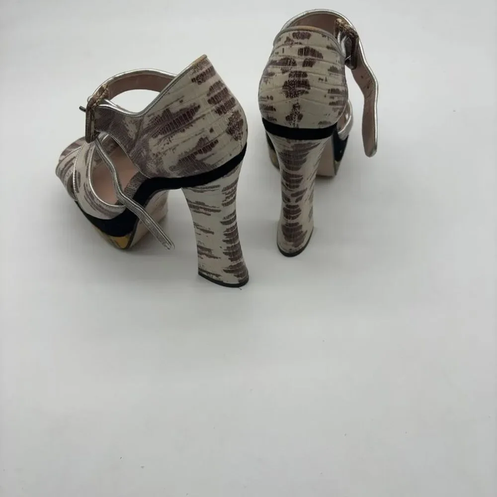 Miu Miu Lizard Embossed Platform Sandals